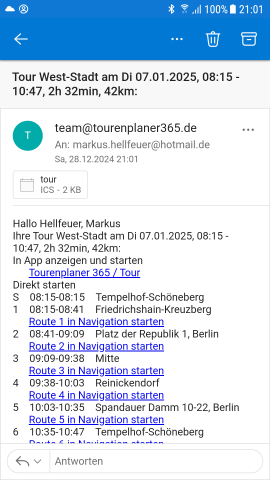 Verbesserungen - Touren direkt im Kalender und per E-Mail!